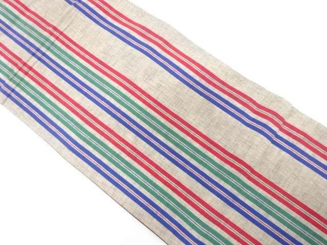 JAPANESE KIMONO / ANTIQUE FUKURO OBI / COTTON / TSUMUGI / WOVEN STRIPE